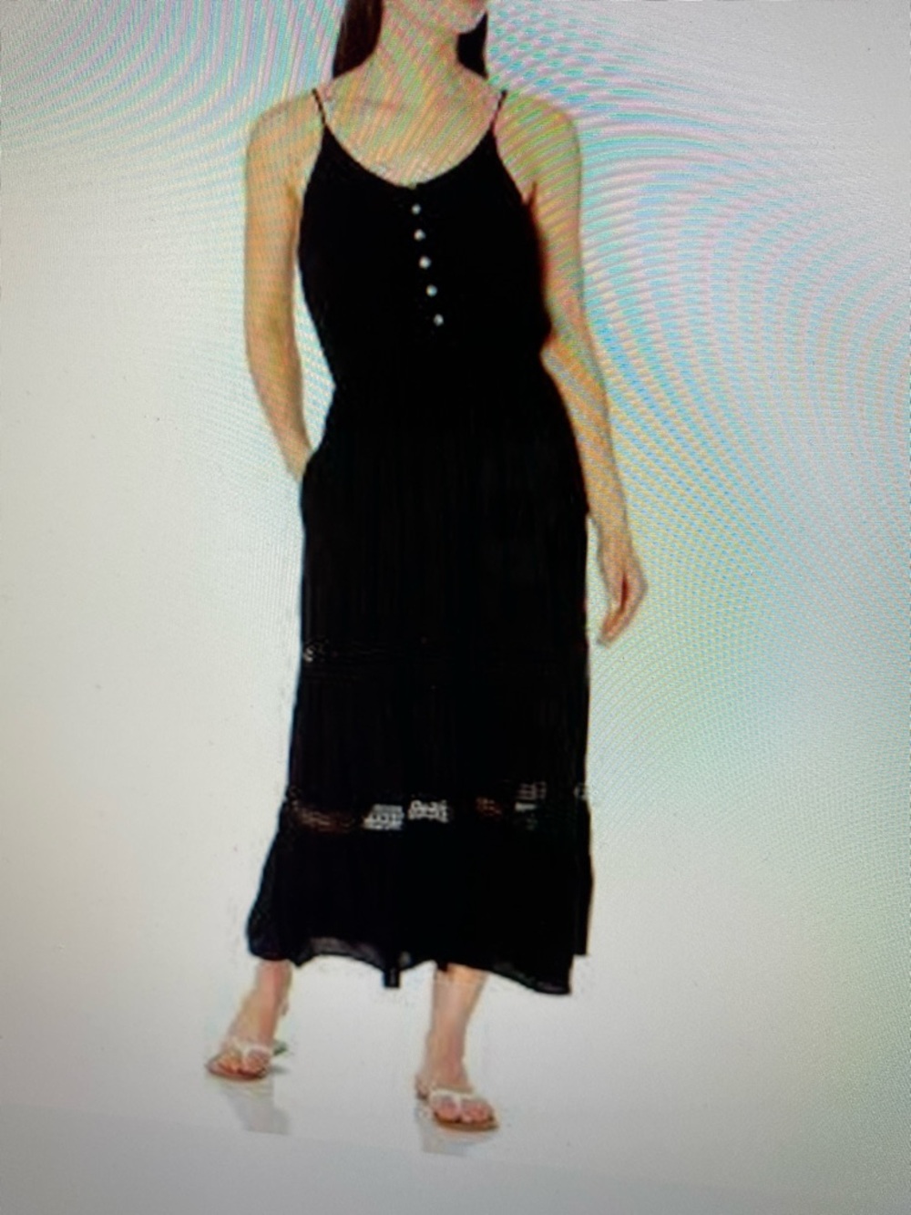 Karen Kane Black Maci  Boho tiered  Crochet Lace sundress size M